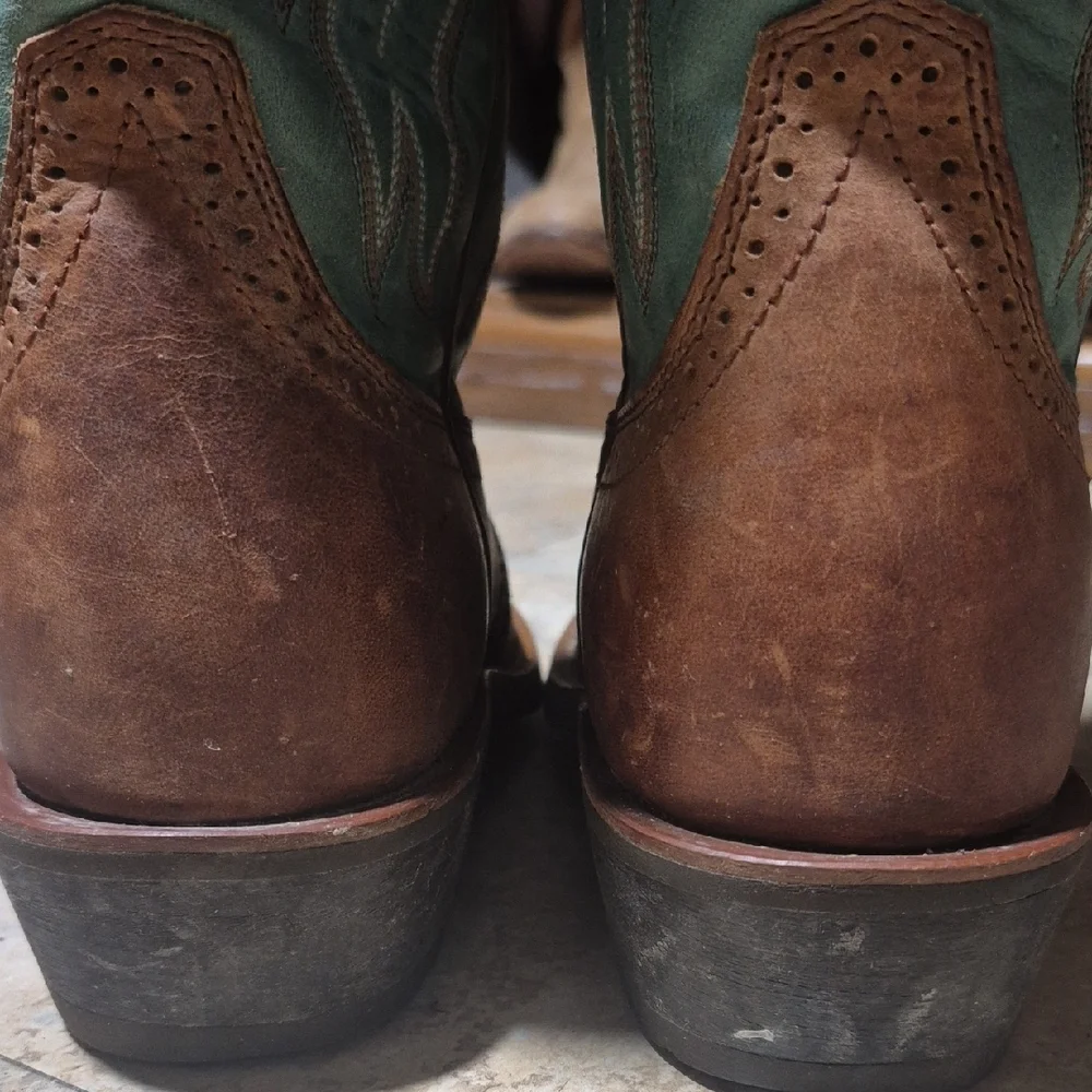 Ariat 14” Heritage Buckaroo Tall Western Boots 14101 Brown Teal Leather 8.5B - Picture 5 of 16